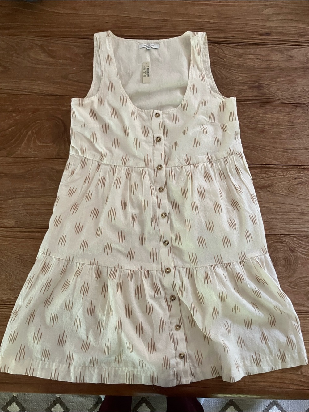 Madewell Cream Tank Button-Front Dress with Light Brown Print